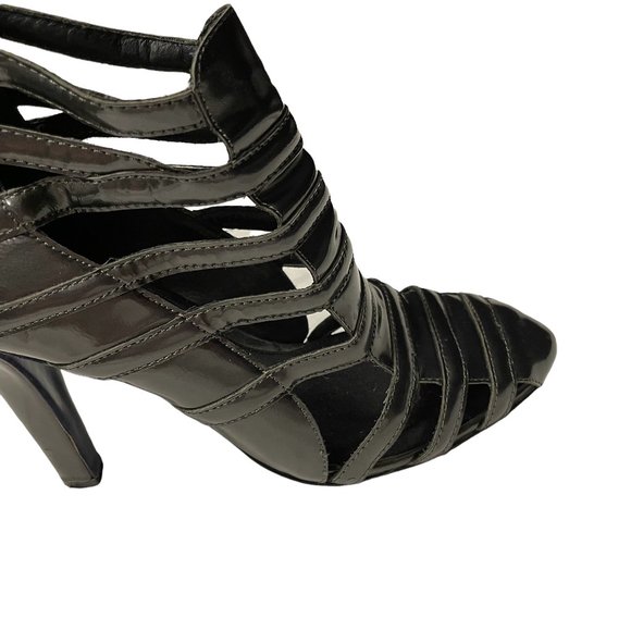 Rebecca Minkoff Black Strappy High Heel Open Cage Booties Pumps Shoes Grey - Picture 4 of 13